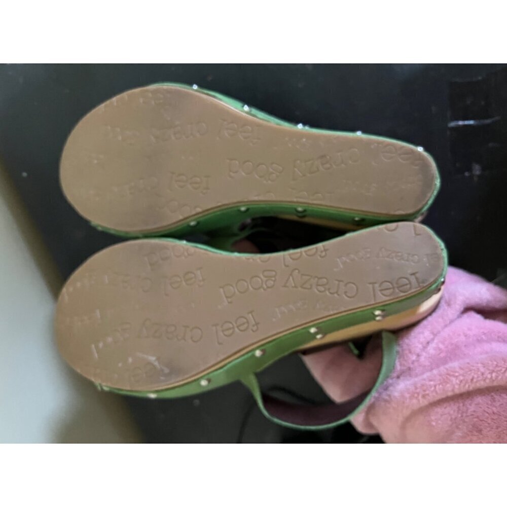 Dr. Scholl’s Originals Feel Crazy Wood Wedge Sandals Sz 10M Green - Picture 6 of 7